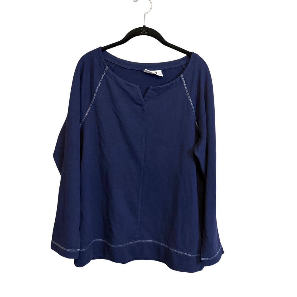 Weekends by Chicos Raglan Sweatshirt 2/L Blue Lounge Capsule Staple Minimalist
